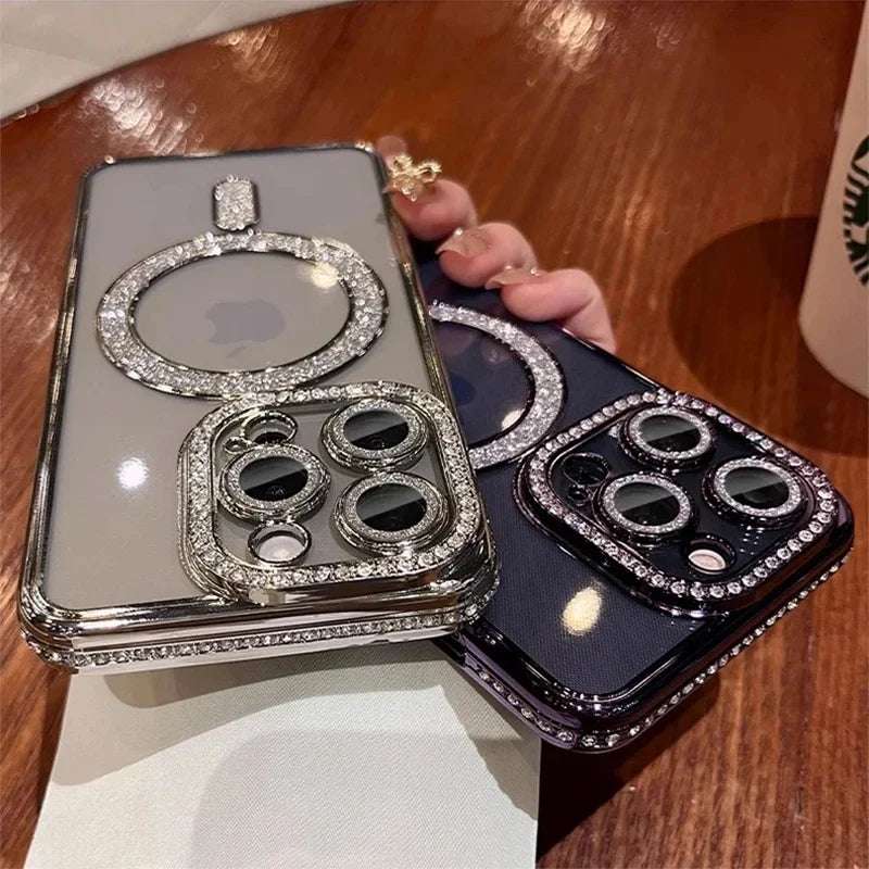 ﻿VORA  iPhone Glitter Diamond Transparent Case Magnetic Wireless Charge Back Cover
